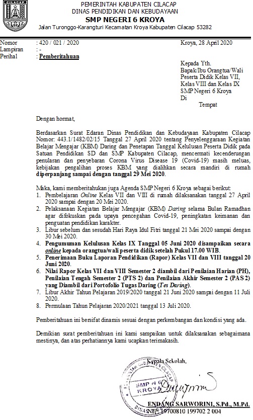 SURAT PEMBERITAHUAN KBM 